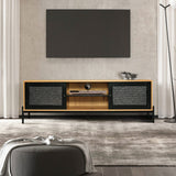 155cm W Rattan Wood TV Stand with Storage Cabinet TV Stands Living and Home 
