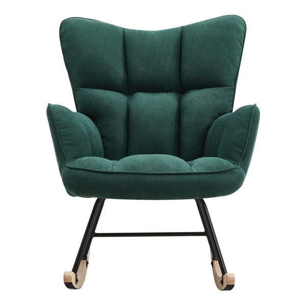 3ft Patchwork Upholstered Rocking Chair with Wooden Skates