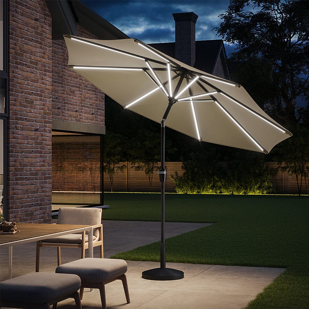 Beige 3M Lighted Market Sunbrella Umbrella with Solar Strip LED Lights Parasols Living and Home