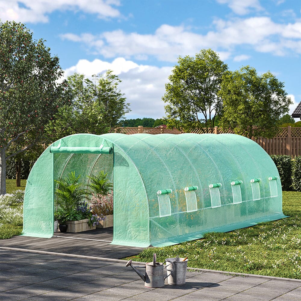13×9ft/ 19×9ft Metal Framed Walk-in Greenhouse with Zipper Door and Windows Greenhouses Living and Home 19×9ft