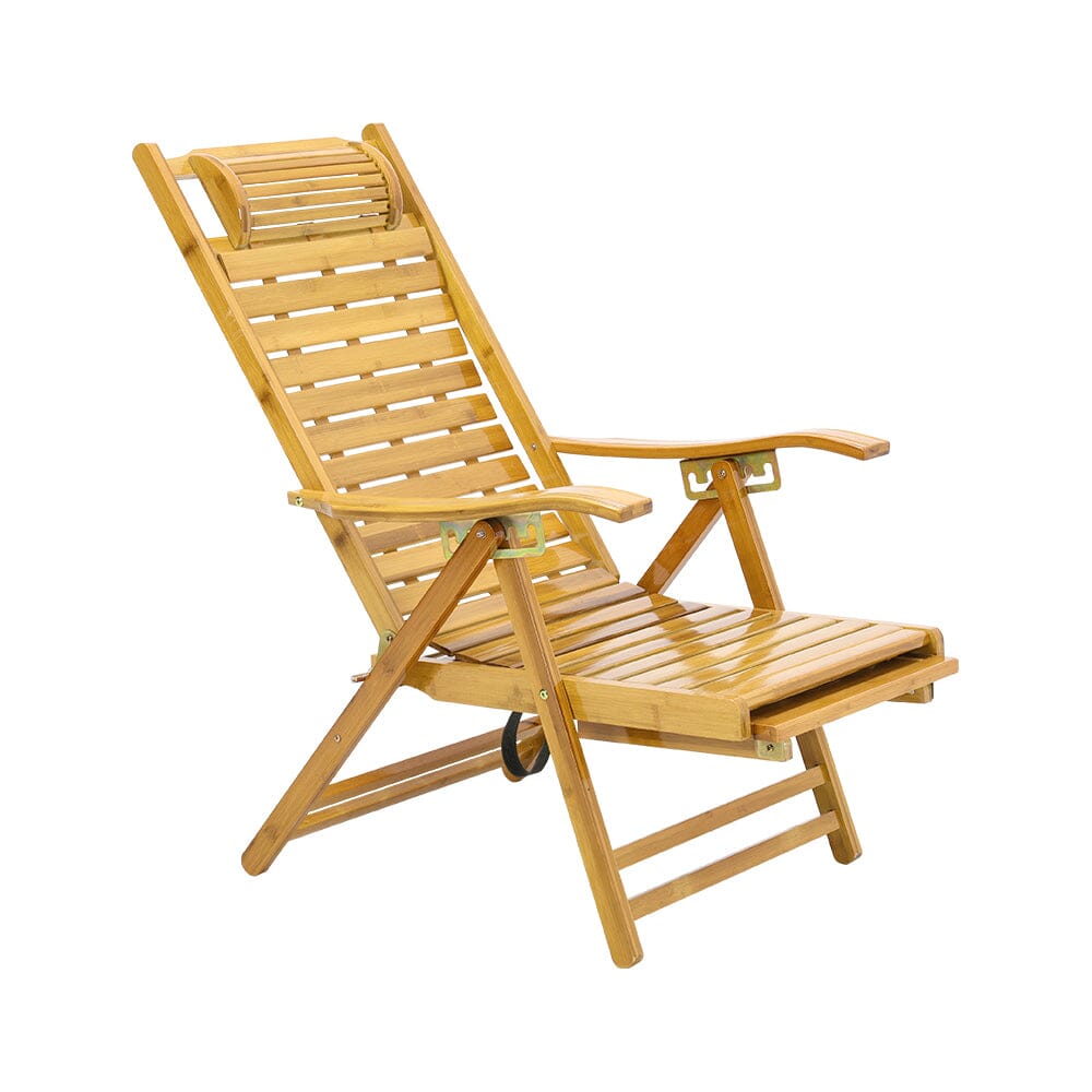 Foldable Bamboo Recliner Lounge Chair with Retractable Footrest Sun Loungers Living and Home