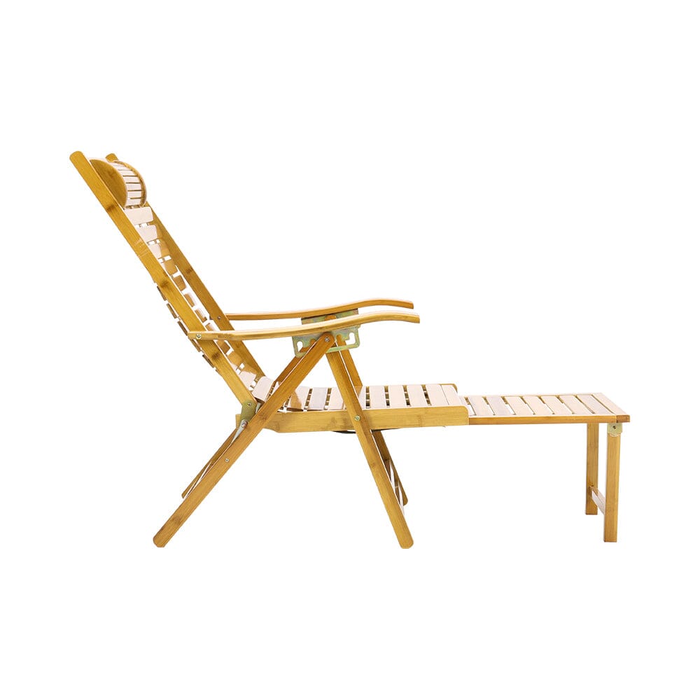 Foldable Bamboo Recliner Lounge Chair with Retractable Footrest Sun Loungers Living and Home