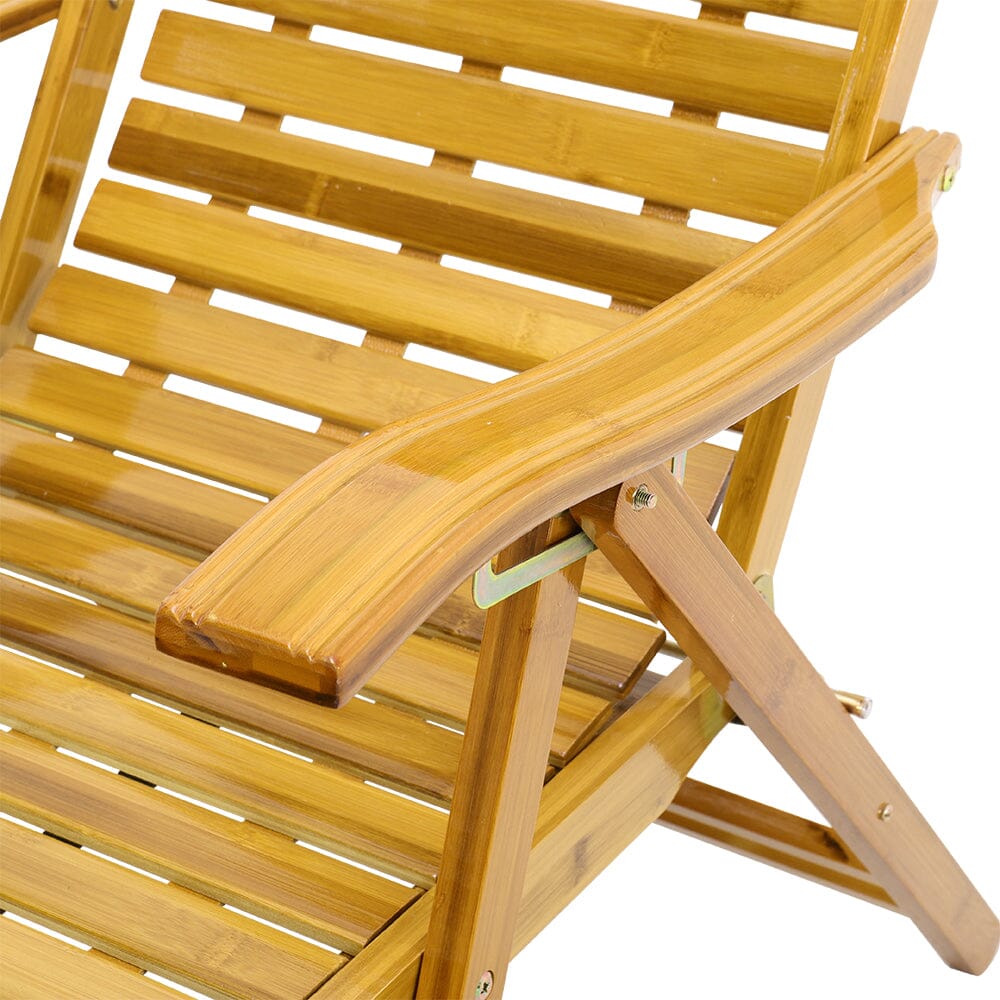 Foldable Bamboo Recliner Lounge Chair with Retractable Footrest Sun Loungers Living and Home