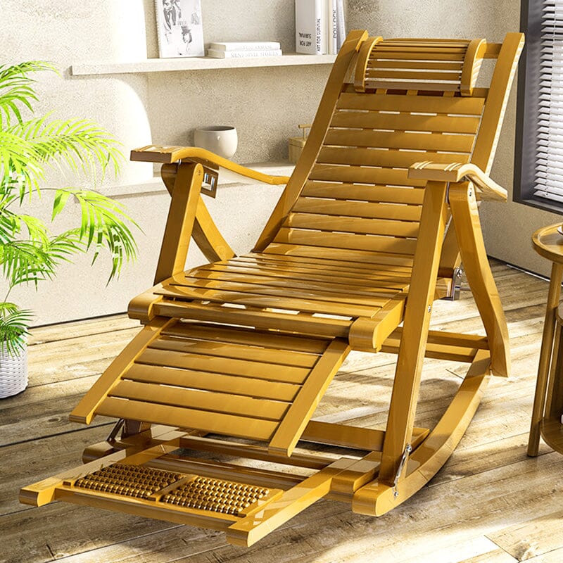Bamboo Rocking Chair Foldable Recliner Sun Loungers Living and Home Natural