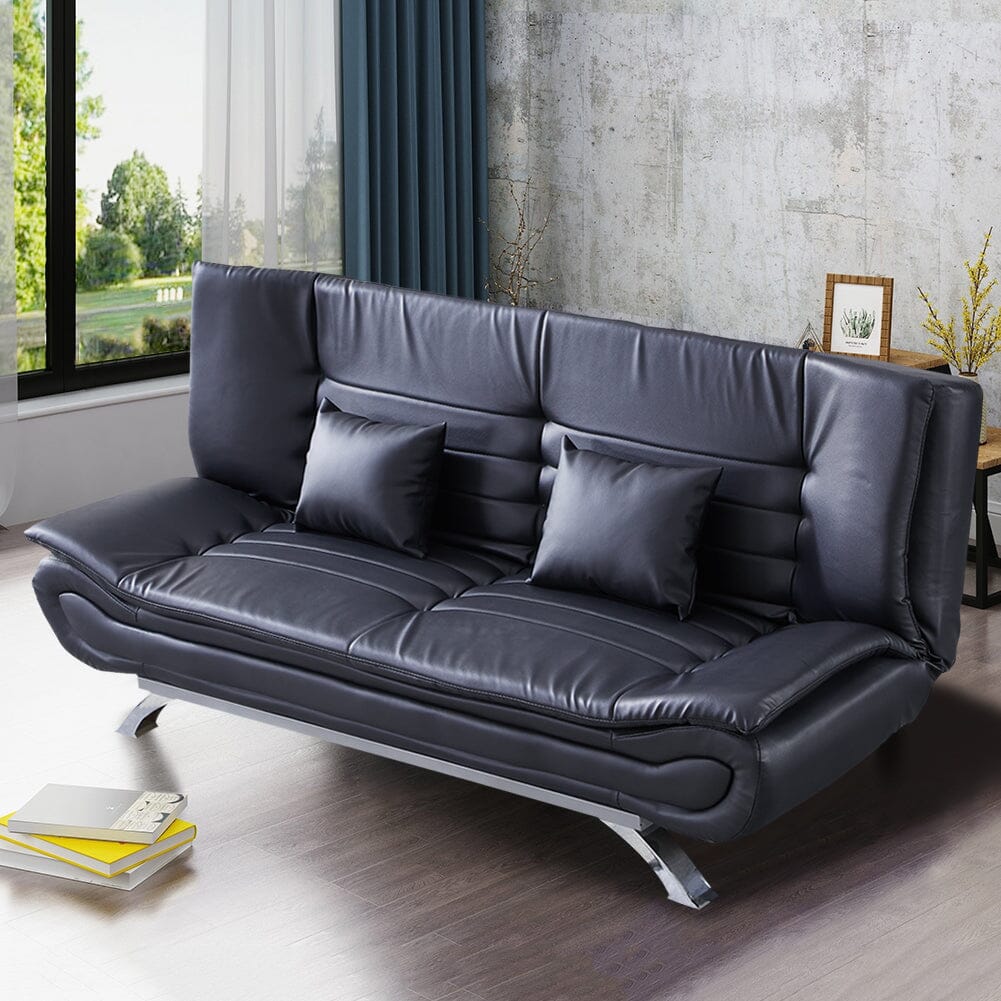 190cm Wide Sofa Bed Black Shell 3 Seater Recliner PU Faux Leather Sofa Beds Living and Home
