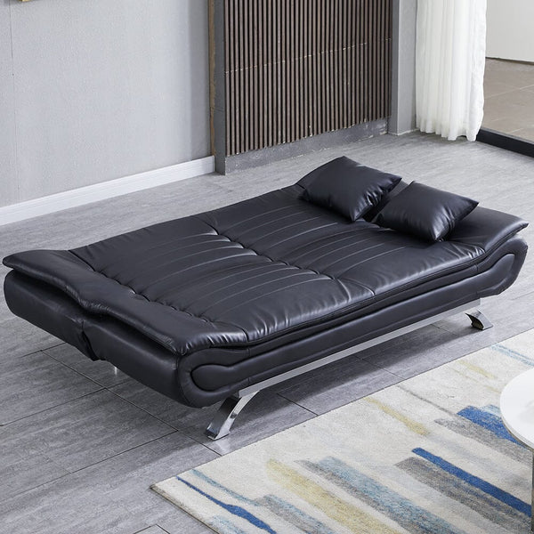 190cm Wide Sofa Bed Black 3 Seater Recliner PU Leather Living and Home