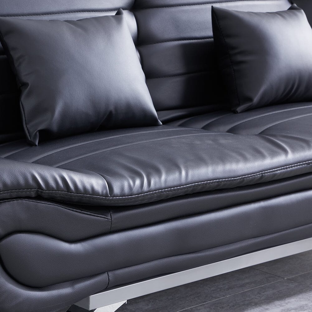 190cm Wide Sofa Bed Black Shell 3 Seater Recliner PU Faux Leather Sofa Beds Living and Home