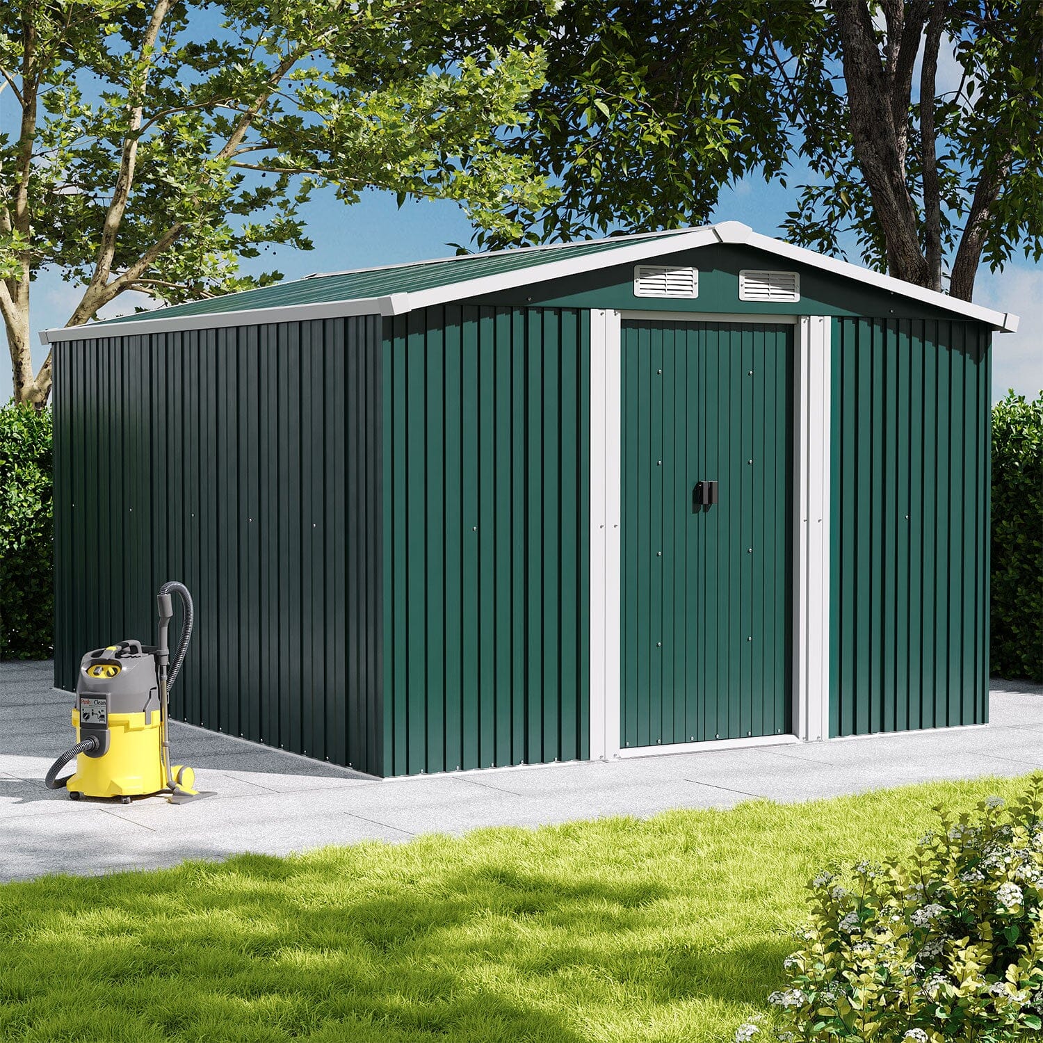 Waterproof 6x8/8x8/10x8ft Metal Shed with Gable Roof Charcoal/Green Garden Sheds Living and Home