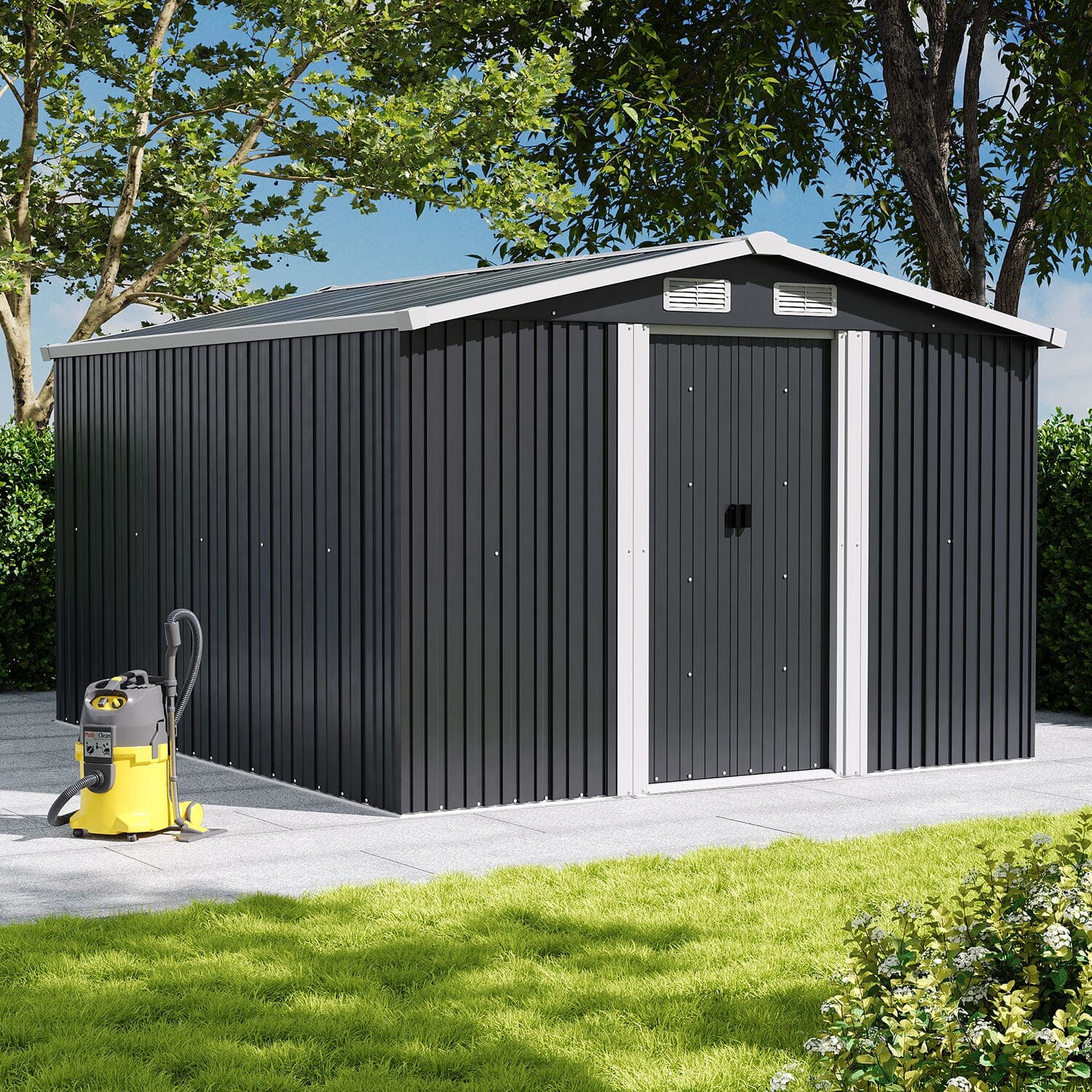 Waterproof 6x8/8x8/10x8ft Metal Shed with Gable Roof Charcoal/Green Garden Sheds Living and Home