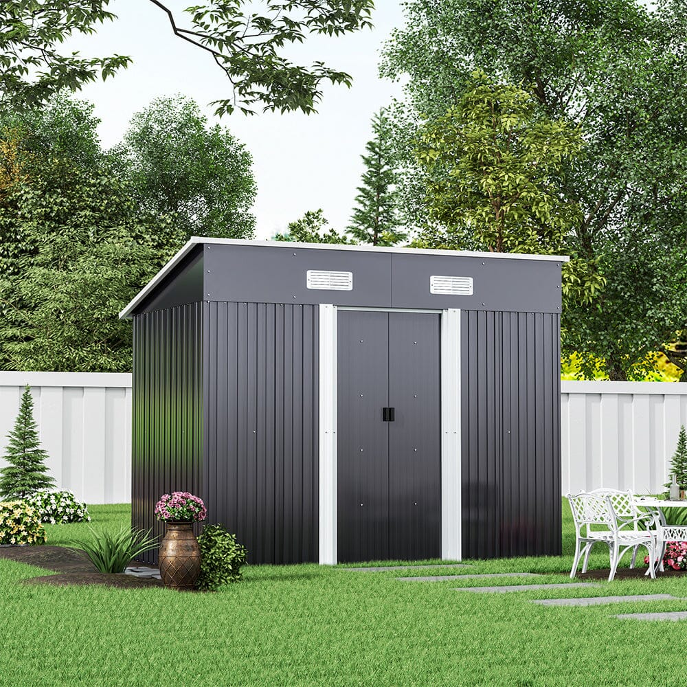 4' x 6' ft / 4' x 8' ft Garden Shed with Skillion Roof Top Steel Garden Sheds Living and Home 4' x 8' ft Black