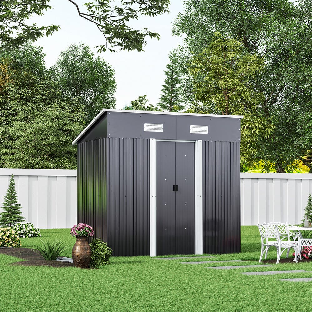 4' x 6' ft / 4' x 8' ft Garden Shed with Skillion Roof Top Steel Garden Sheds Living and Home