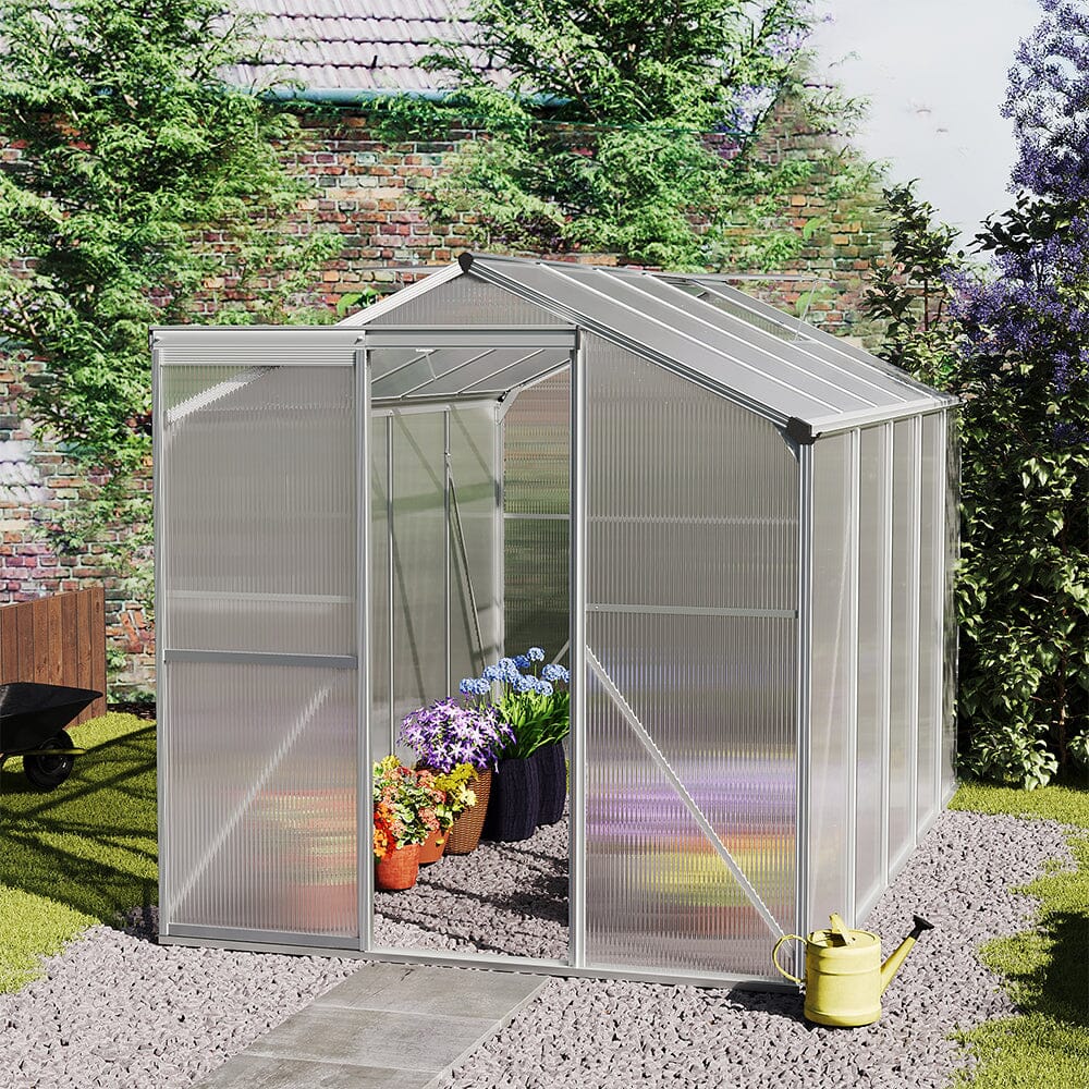 Greenhouse 4x6ft/ 6x6ft/ 8x6ft/ 10x8ft Silver Aluminum Framed with Vent Greenhouses Living and Home 10' x 8' ft Without base frame