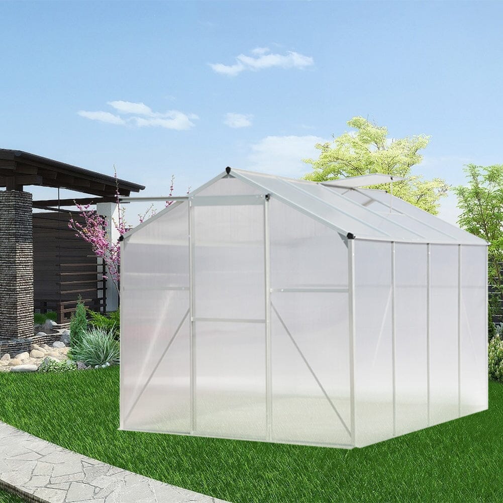 Greenhouse 4x6ft/ 6x6ft/ 8x6ft/ 10x8ft Silver Aluminum Framed with Vent Greenhouses Living and Home 8' x 6' ft Without base frame