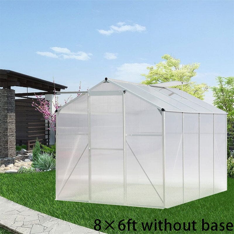 4x6ft/ 6x6ft/ 8x6ft/ 10x8ft Silver Aluminum Framed Greenhouse with Vent Greenhouses Living and Home 8' x 6' ft Without base frame