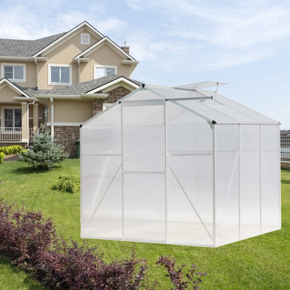 Greenhouse 4x6ft/ 6x6ft/ 8x6ft/ 10x8ft Silver Aluminum Framed with Vent Greenhouses Living and Home 6' x 6' ft Without base frame