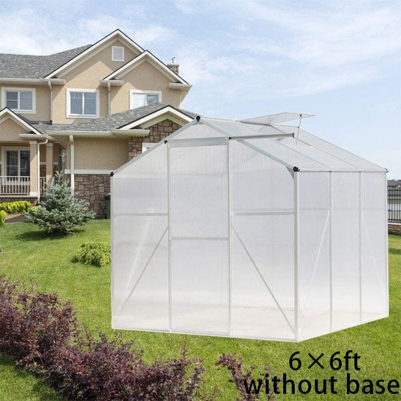 4x6ft/ 6x6ft/ 8x6ft/ 10x8ft Silver Aluminum Framed Greenhouse with Vent Greenhouses Living and Home 6' x 6' ft Without base frame