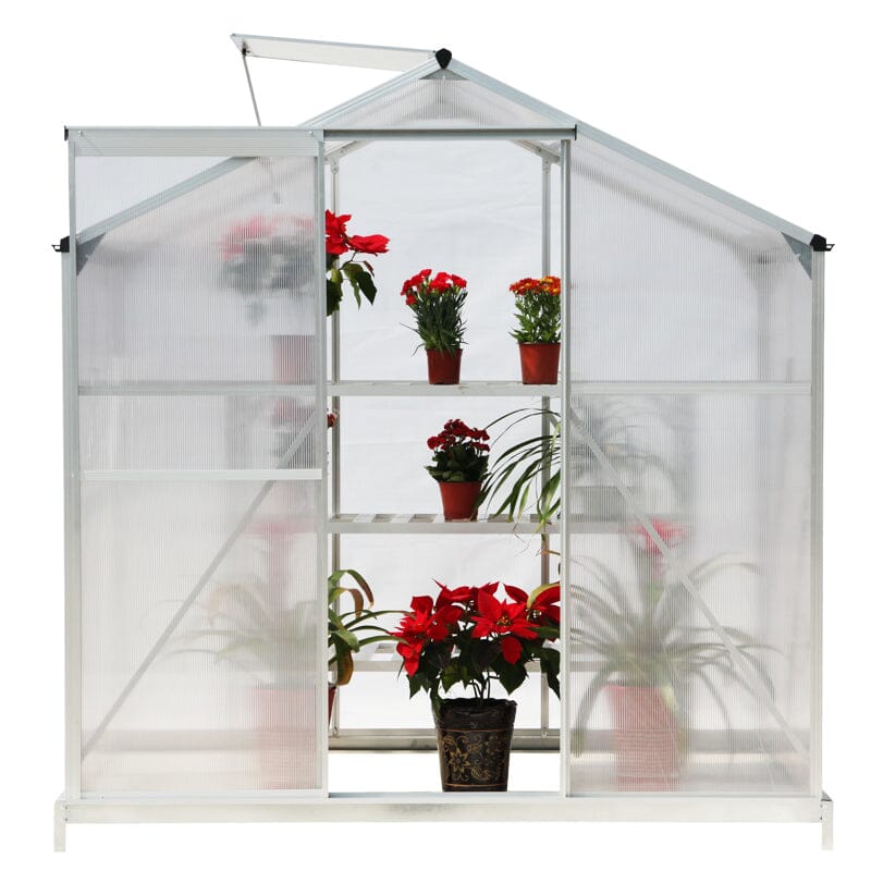Greenhouse 4x6ft/ 6x6ft/ 8x6ft/ 10x8ft Silver Aluminum Framed with Vent Greenhouses Living and Home 4' x 6' ft With base frame