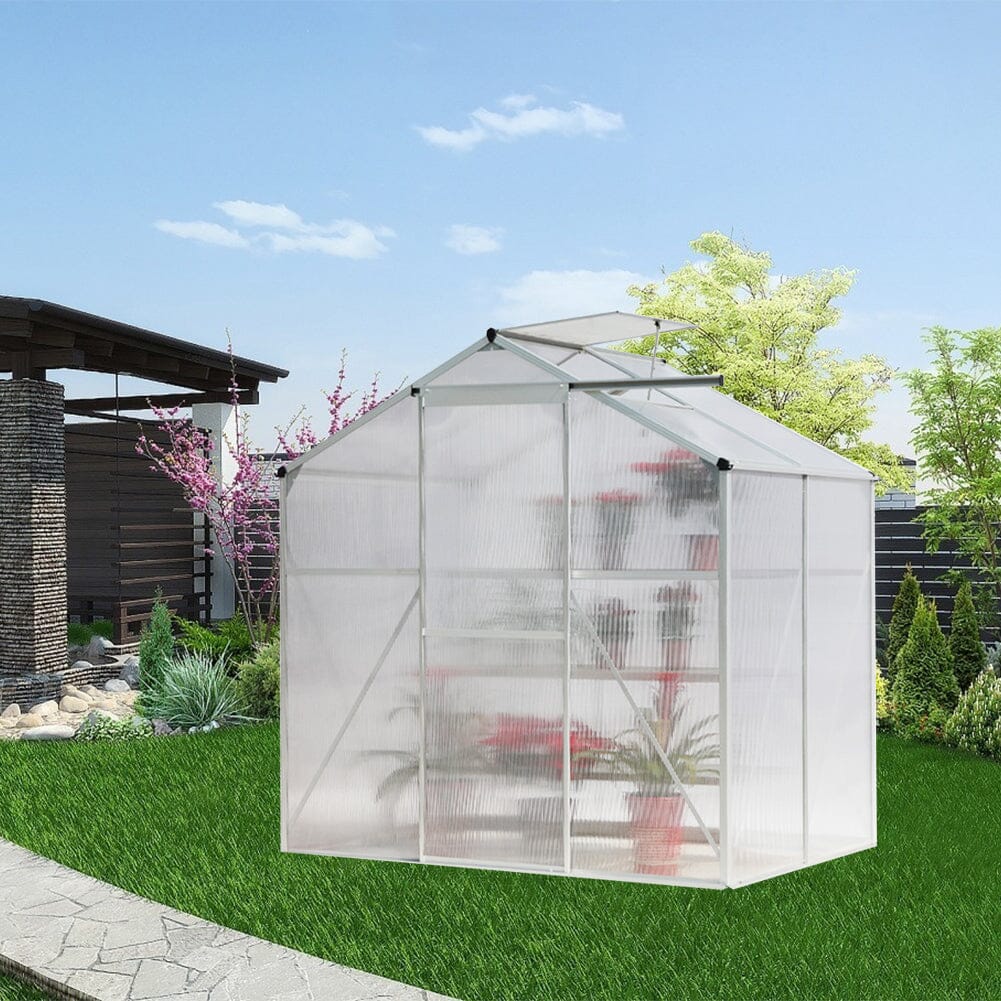 Greenhouse 4x6ft/ 6x6ft/ 8x6ft/ 10x8ft Silver Aluminum Framed with Vent Greenhouses Living and Home 4' x 6' ft Without base frame