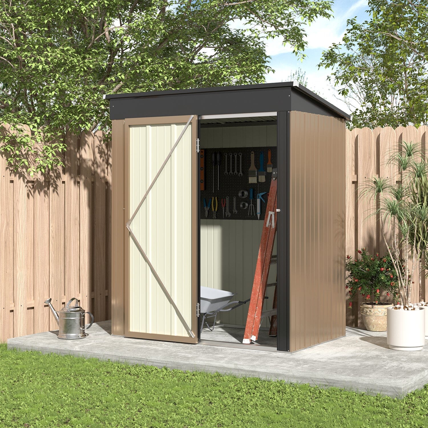 5 x3 /6.5 x4 /8 x6 ft Classic Lockable Tool Storage Bike Shed Brown Metal Shed Garden Sheds Living and Home
