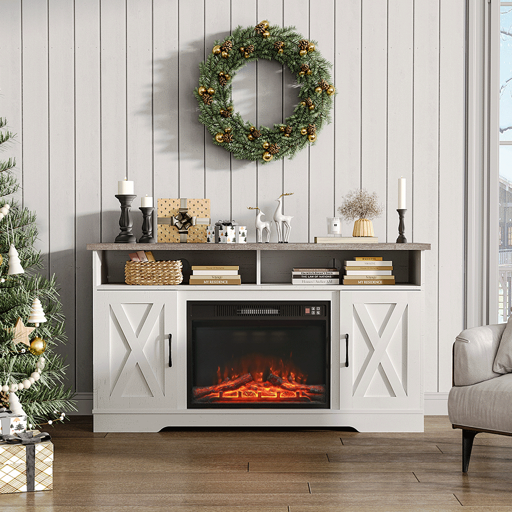 138cm Wide Freestanding Fireplaces Recessed Electric Fireplace TV Stand 4 Flame Colors Freestanding Fireplaces Living and Home