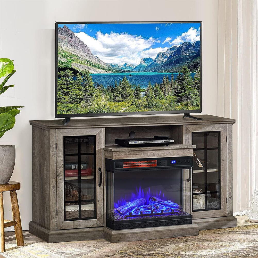 5000BTU Freestanding Fireplaces and Rustic Grey TV Stand 3-Sided Electric Fireplace With Remote Control Freestanding Fireplaces Living and Home