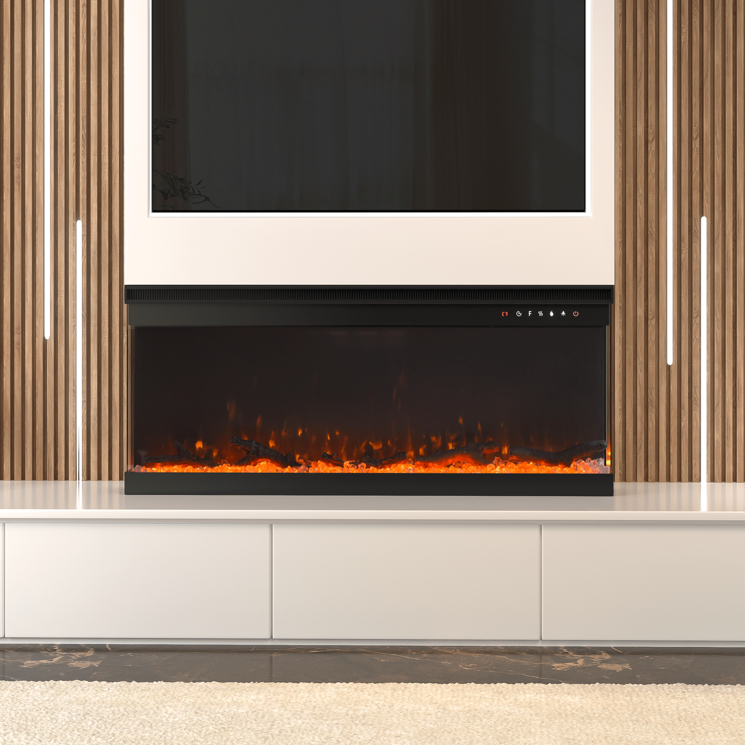 40/50/60-Inch 3-Sided Wall Mounted Electric Fireplace 9 Flame Colours and 5 Brightness Modes Freestanding Fireplaces Living and Home 40 inch