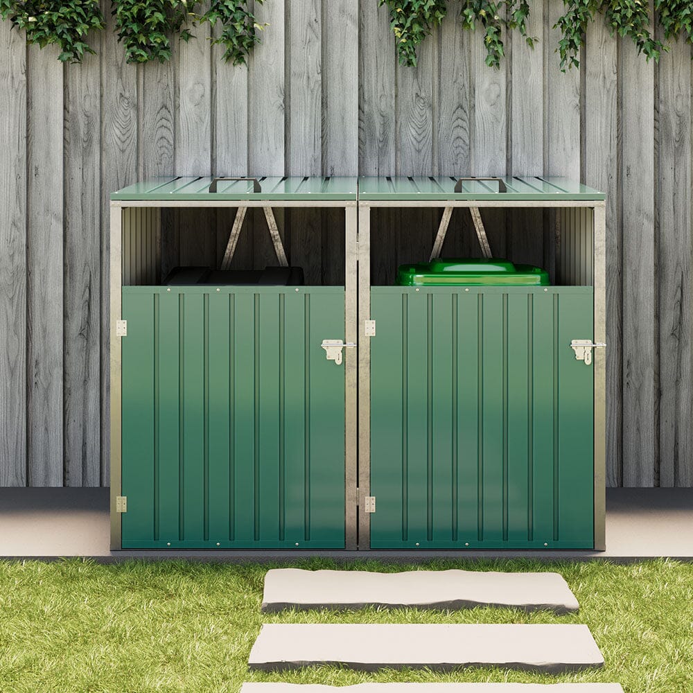 Metal Outdoor Bin Shed for 1/2/3/4 Trash Bins Living and Home