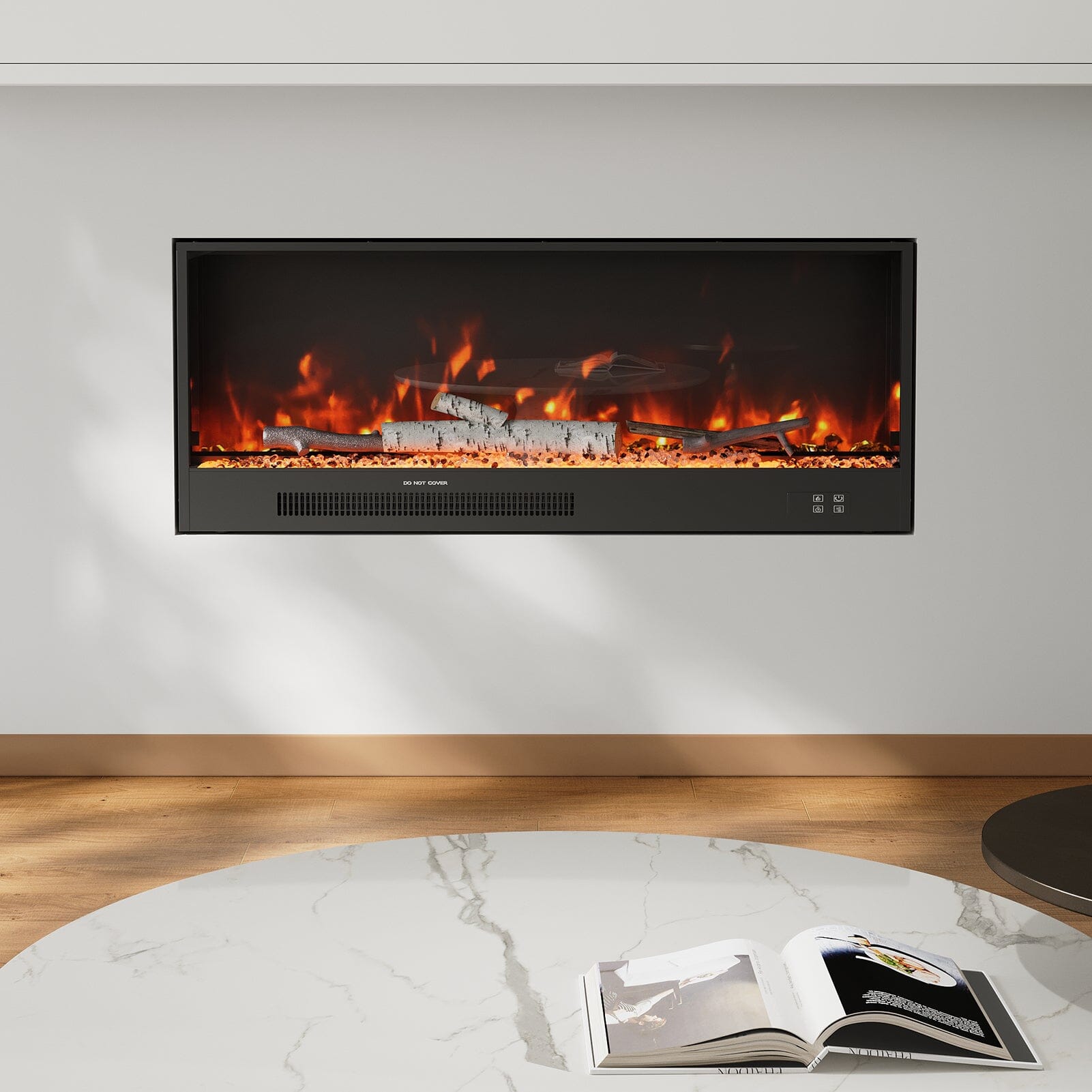 Smallbee 117.5cm Electric Fireplace with WiFi, LED Display, Resin Logs & Crystal Stones, Heating Function Smallbee UK
