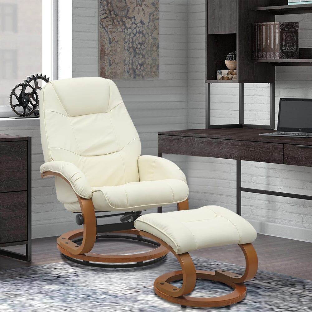 103.5cm High Back PU Leather Recliner Armchair with Footstool Lounge Chairs Living and Home