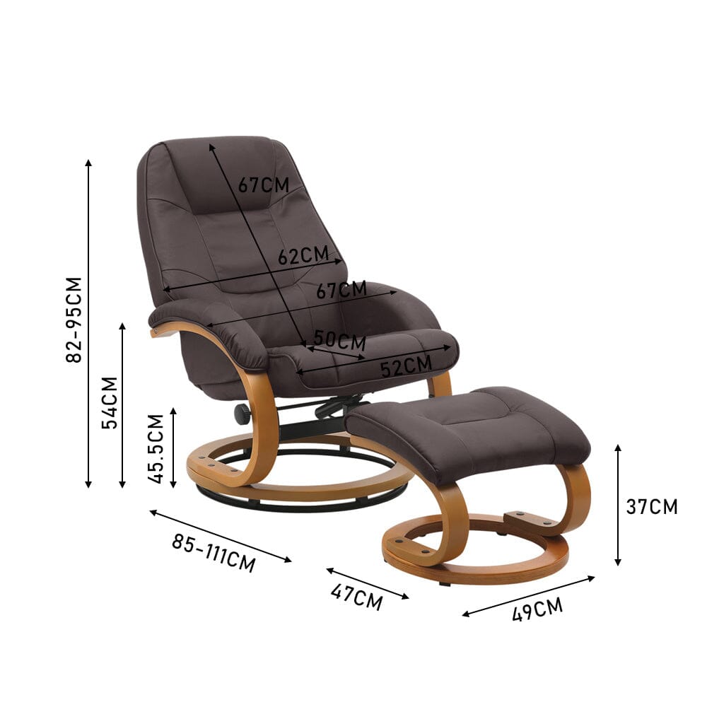 103.5cm High Back PU Leather Recliner Armchair with Footstool Lounge Chairs Living and Home