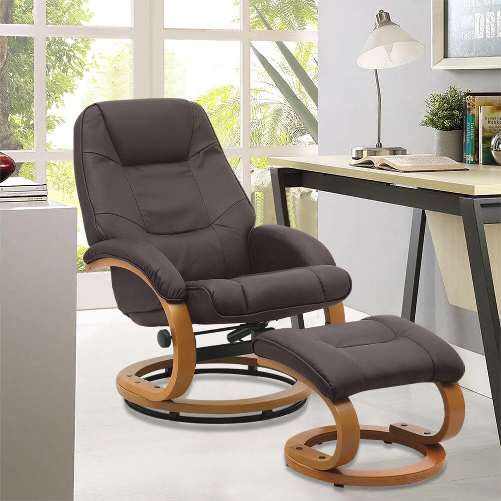 103.5cm High Back PU Leather Recliner Armchair with Footstool Lounge Chairs Living and Home Brown