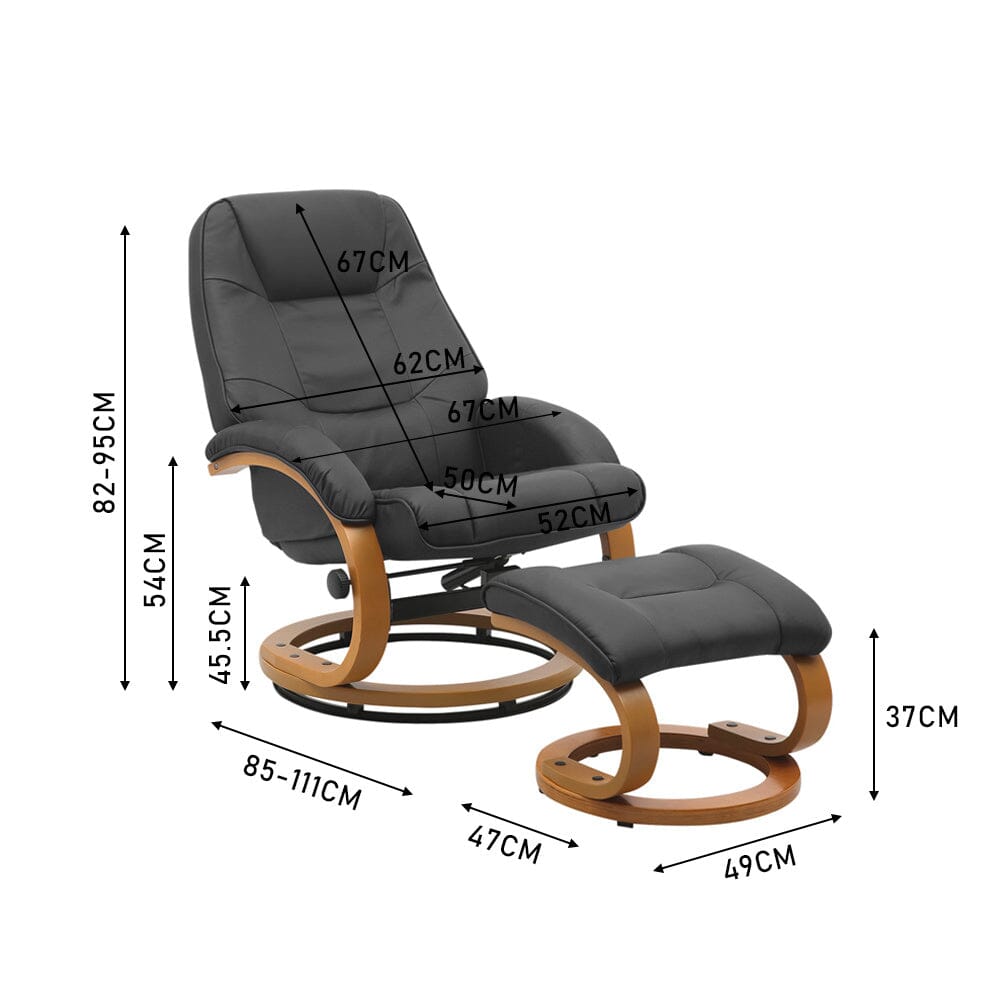 103.5cm High Back PU Leather Recliner Armchair with Footstool Lounge Chairs Living and Home