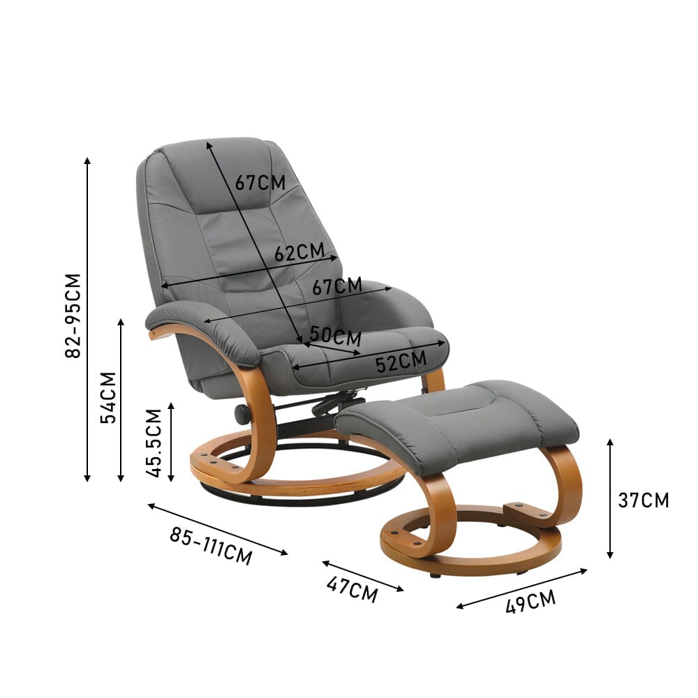 103.5cm High Back PU Leather Recliner Armchair with Footstool Lounge Chairs Living and Home