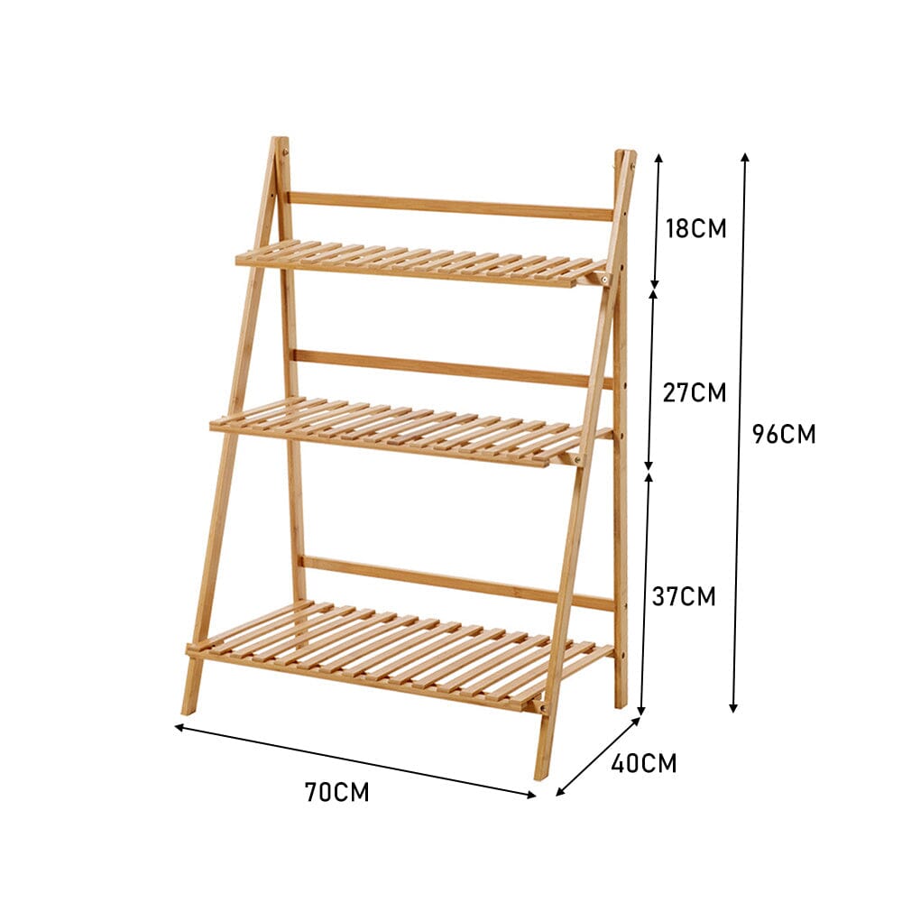 3-Tier Foldable Plant Stand Wooden Ladder Shelf Natural/White Living and Home