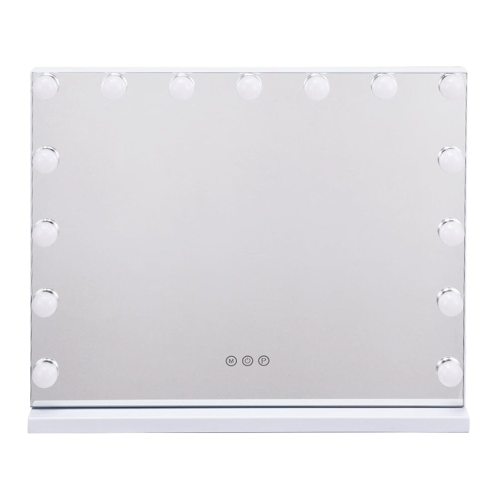 White Rectangle Tabletop Hollywood LED Vanity Mirror-58x48cm LED Make Up Mirrors Living and Home