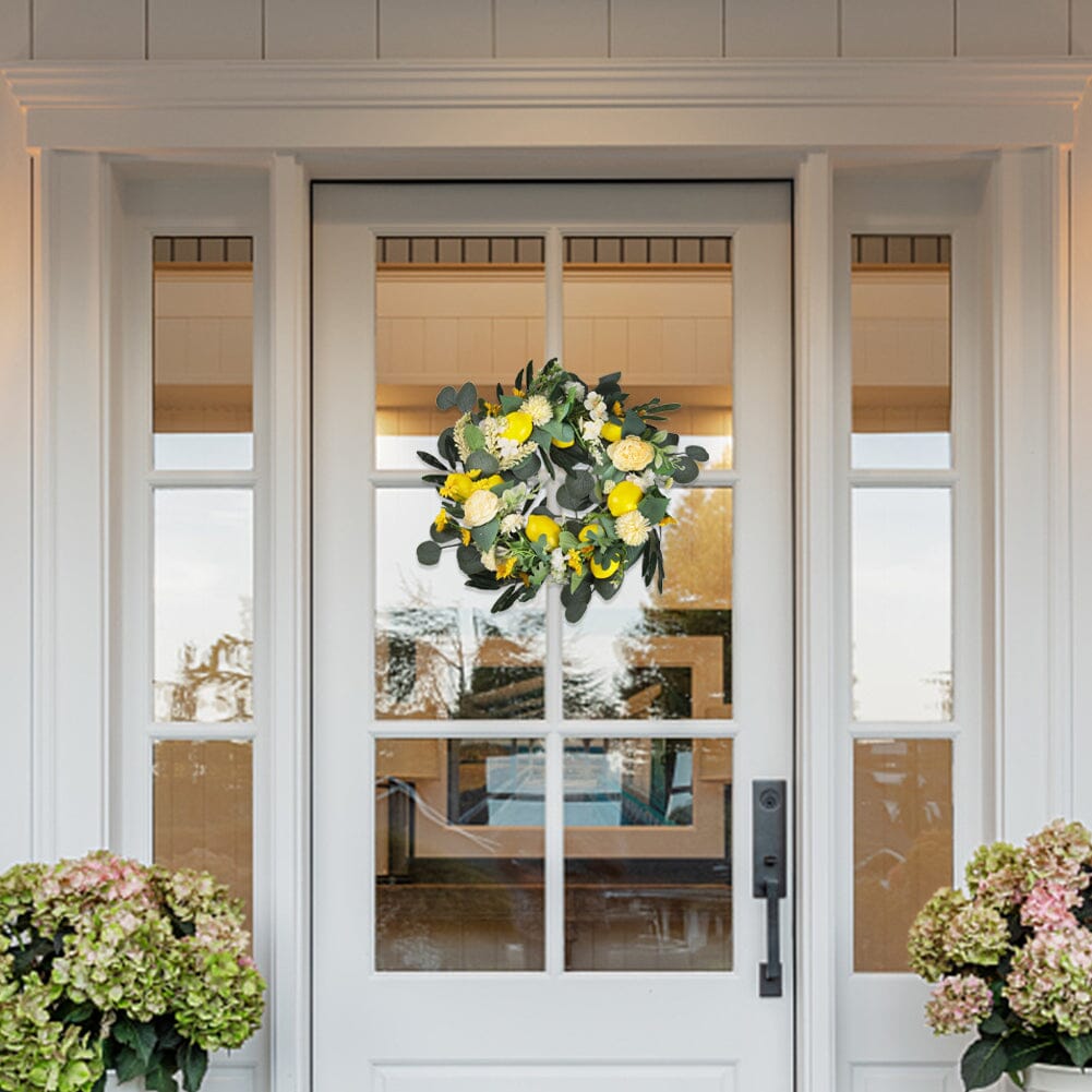 Summer Faux Lemon Peony Wreath with Green Olive Leaves Artificial Plants Living and Home