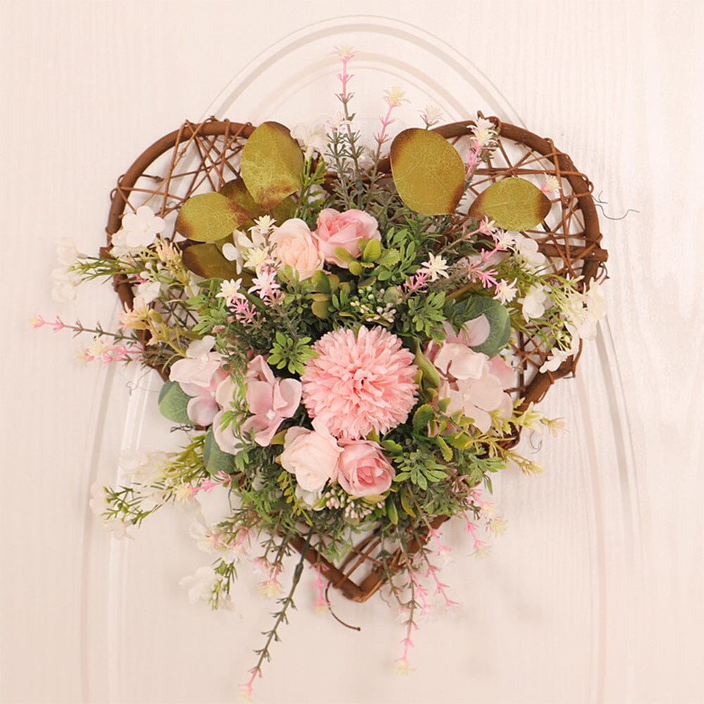 Rustic Assorted Flowers Heart-shaped Wreath Wedding Decoration Artificial Plants Living and Home