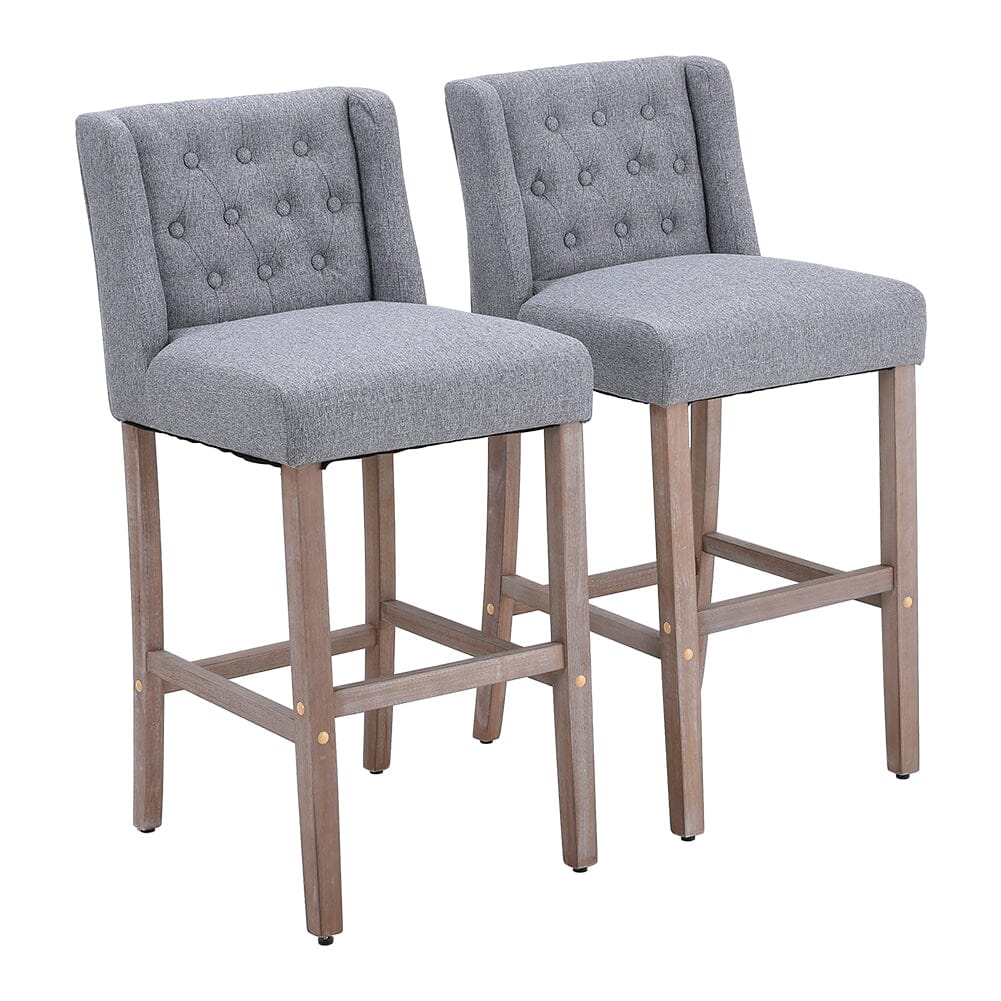 Set of 2 99cm Hight Bar Stools Linen Upholstered with Wood Legs Bar Stools Living and Home Grey