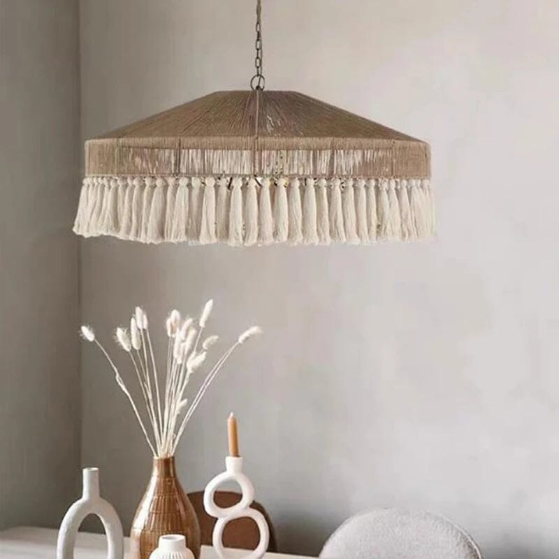 Lightsin Bohemian Style Handcrafted Woven Hemp Rope Hanging Pendant Lights Lightsin UK D60cm In Stock