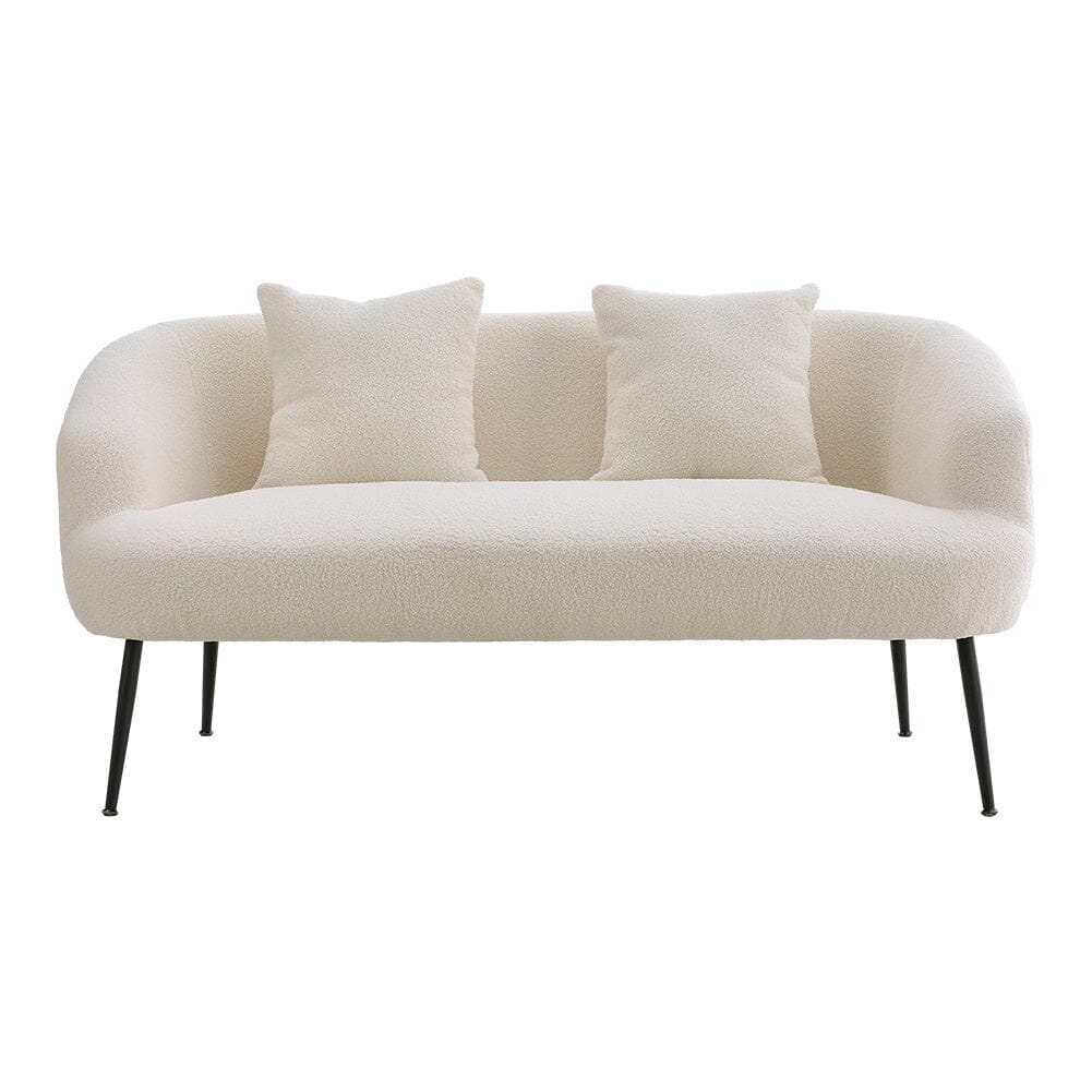 140cm White 2 Seater Sofa Teddy Fabric Loveseat with Metal Legs 2 Seater Sofas Living and Home