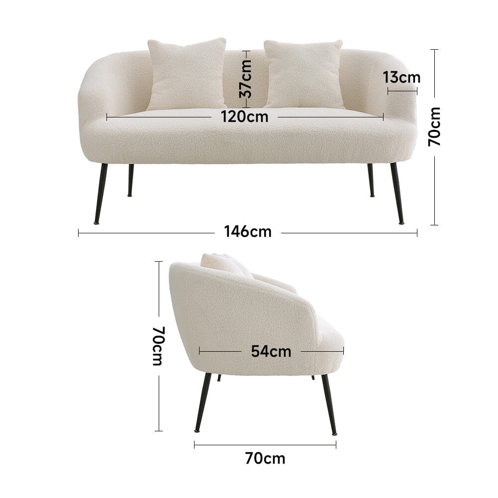 140cm White 2 Seater Sofa Teddy Fabric Loveseat with Metal Legs 2 Seater Sofas Living and Home