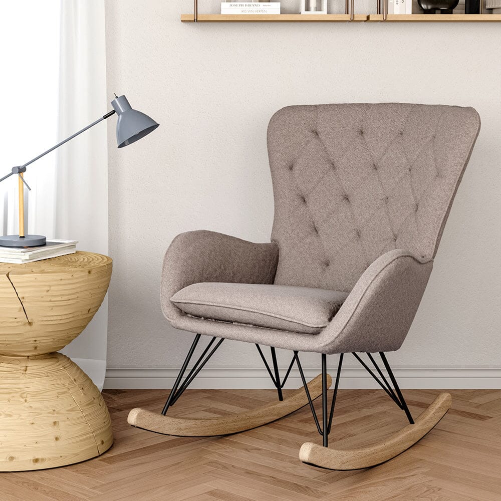103cm Green Velvet Rocking Chair Padded Seat for Living Room Rocking Chairs Living and Home Light Gray