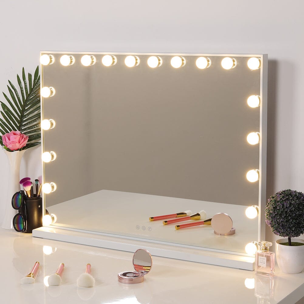 Hollywood Style Lighted Rectangular Makeup Mirror with Base LED Make Up Mirrors Living and Home