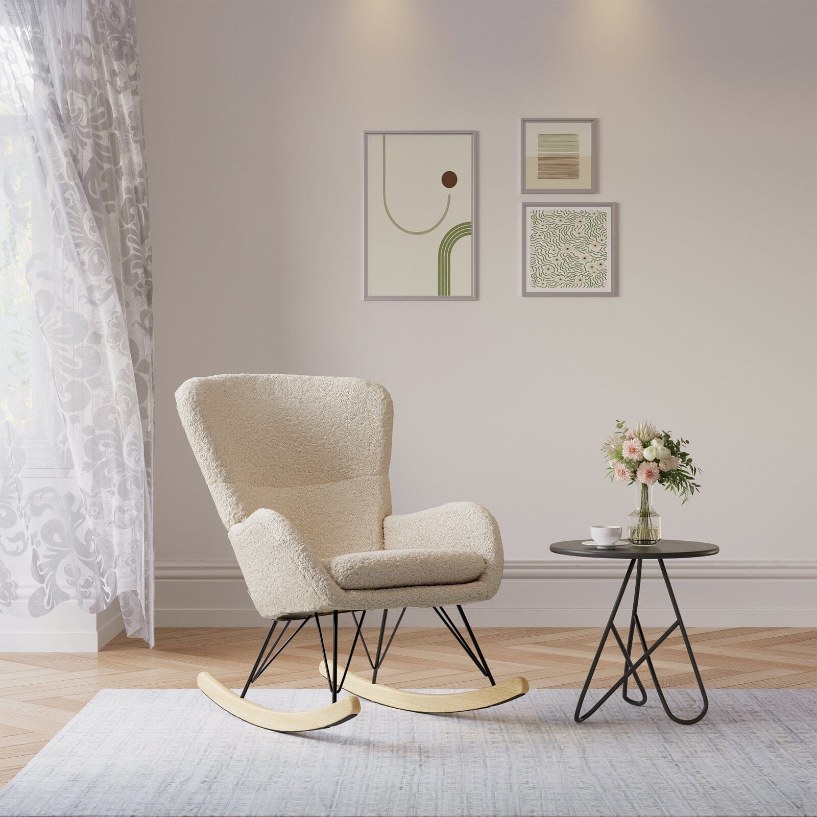 Modern Faux Wool Rocking Chair Upholstered Beige Rocking Chairs Living and Home