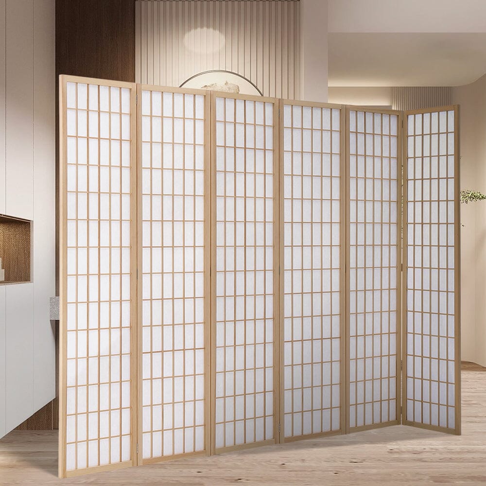 6-Panel Solid Wood Folding Room Divider Screen Natural Room Dividers Living and Home