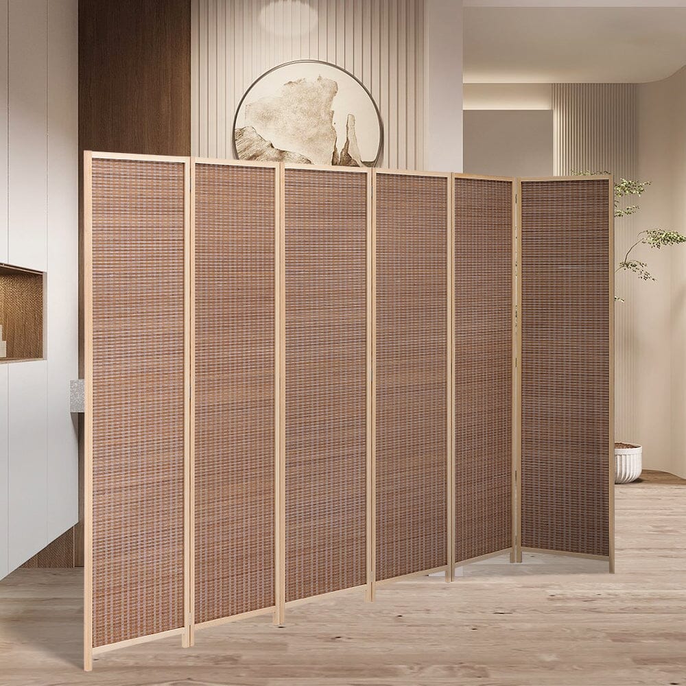 Brown Bamboo Woven 6-Panel Folding Room Divider Room Dividers Living and Home