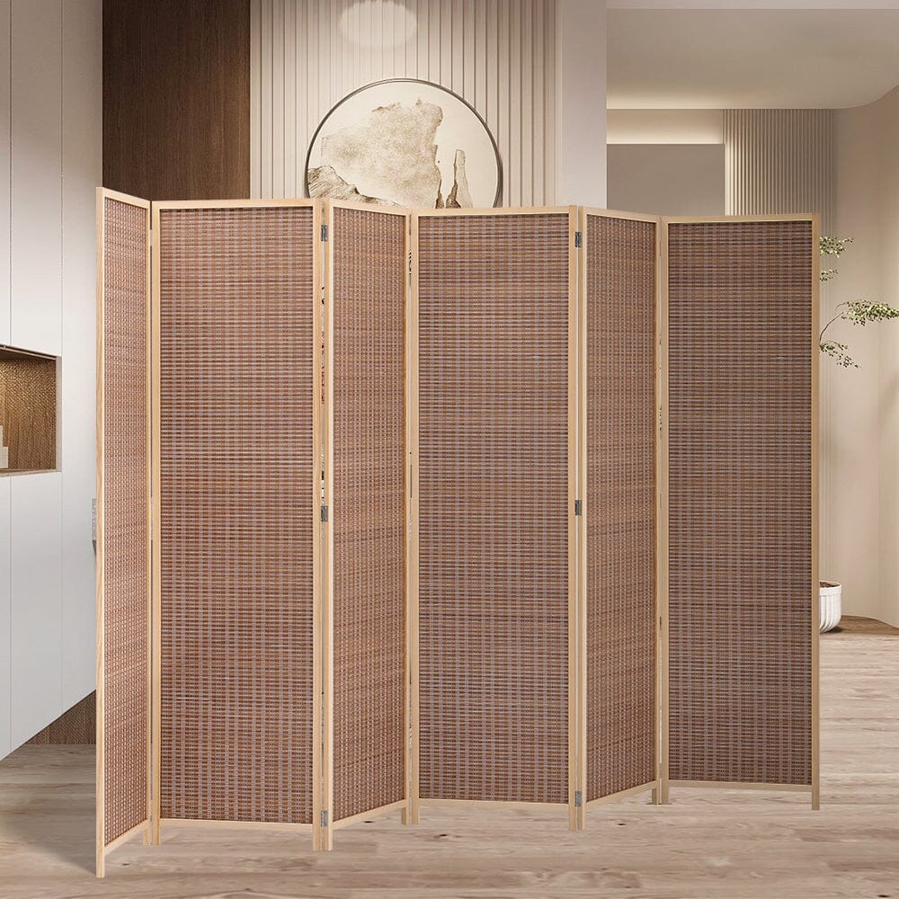 Brown Bamboo Woven 6-Panel Folding Room Divider Room Dividers Living and Home