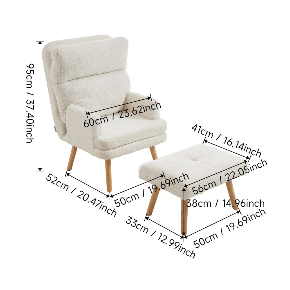 Wooden Legs Velvet Armchair Chair with Footrest Armchair Living and Home