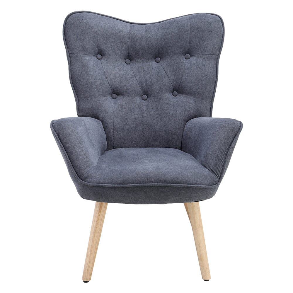 Tufted Button Linen Armchair with Wooden Legs Armchair Living and Home