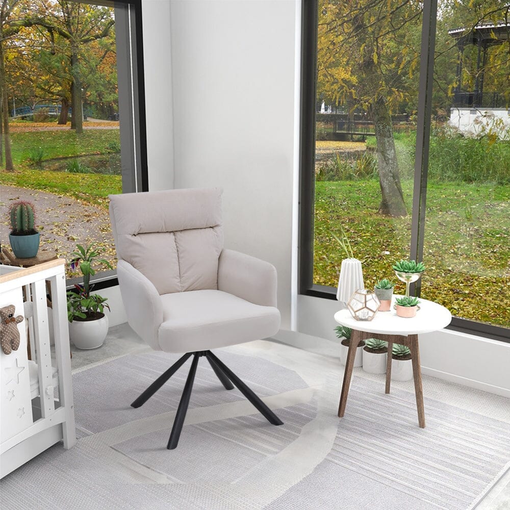Modern Upholstered Swivel Armchair with Black Legs Armchair Living and Home Beige 1 Unit